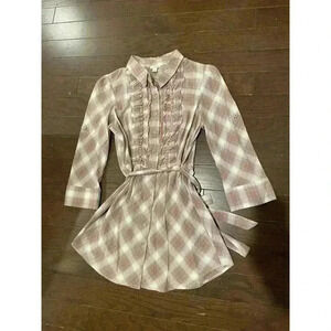 Anthropologie Odille Ruffle Front Button Down Blouse Shirt Size 6 Small Plaid S